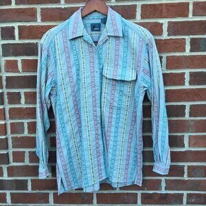 Vintage Lizwear Button Up Shirt Gray Multi-Color Stripe Small